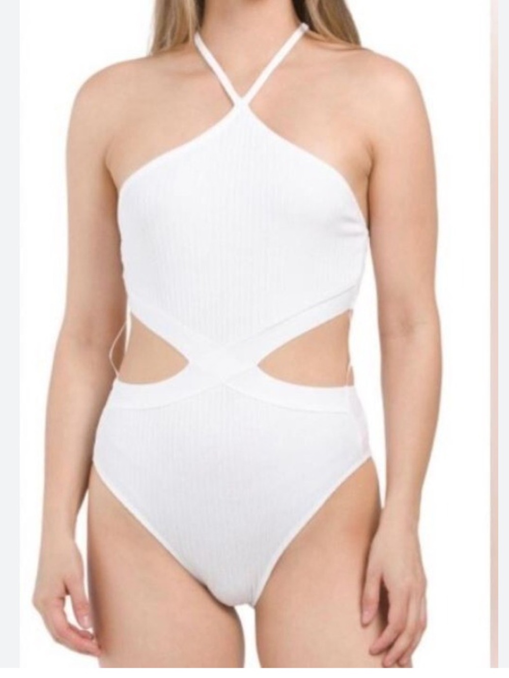 Zara White Ribbed Cutout bodysuit